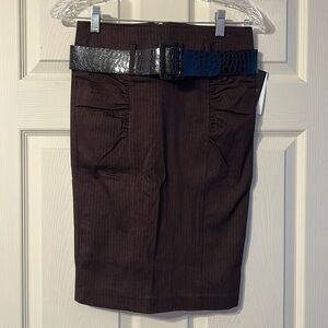 NWT Dillard’s Brown & White Pin Stripe Pencil Skirt W/Belt Junior’s Size 5